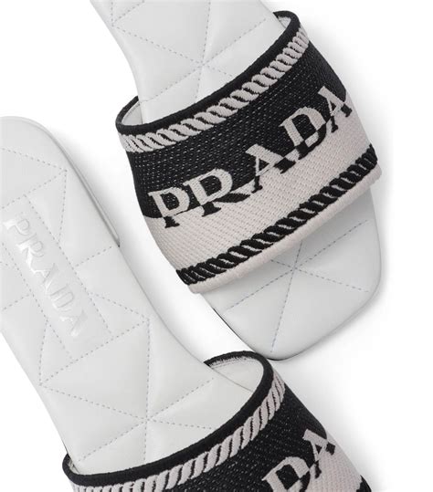 prada embroidered fabric slides